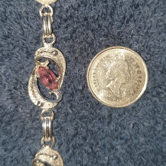 Rare Vintage Filigree Sterling Purple Rhinestone Crystal Art Nouveau Bracelet - Picture 4 of 15